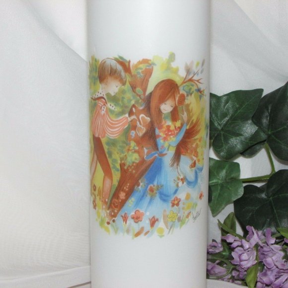 Vintage White Satin Glass Vase Signed Foster Boy Girl Children Bohemian - Picture 4 of 8